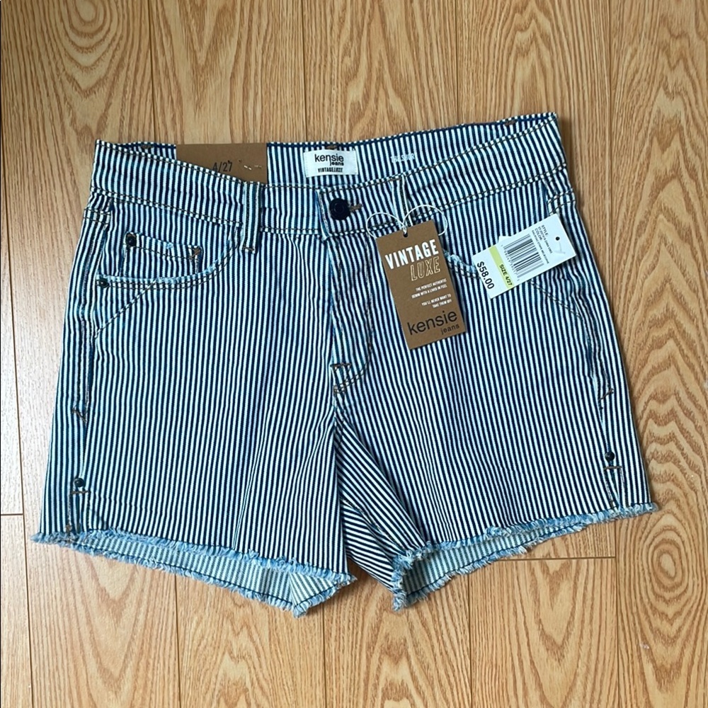 Kensie Women's Navy Striped Jean Shorts